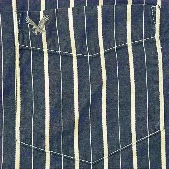 American Eagle Shirt Mens Size Large Vintage Fit Blue Striped Long Sleeve - Picture 7 of 9